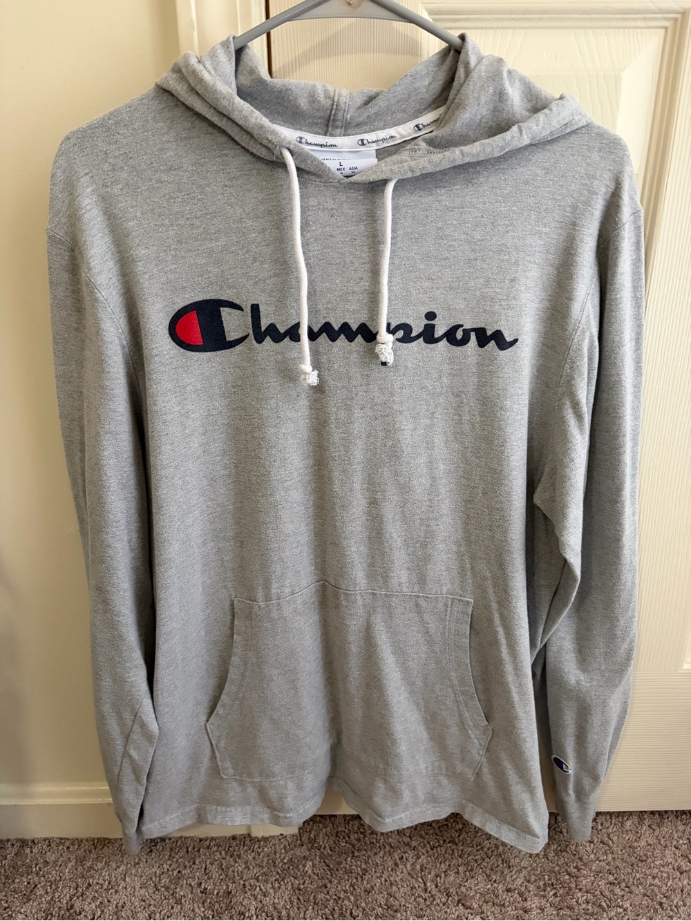 Champion Men’s Gray Hooded Long Sleeve Tee